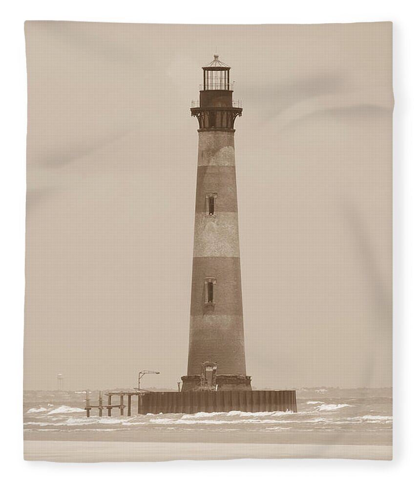 Morris Island Lighthouse Fleece Blanket featuring the photograph Morris Island Lighthouse Sepia Tone by Dale Powell