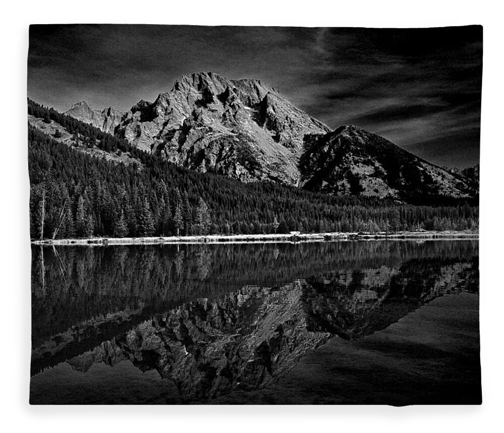 Mount Moran In Black And White Fleece Blanket featuring the photograph Mount Moran in Black and White by Raymond Salani III