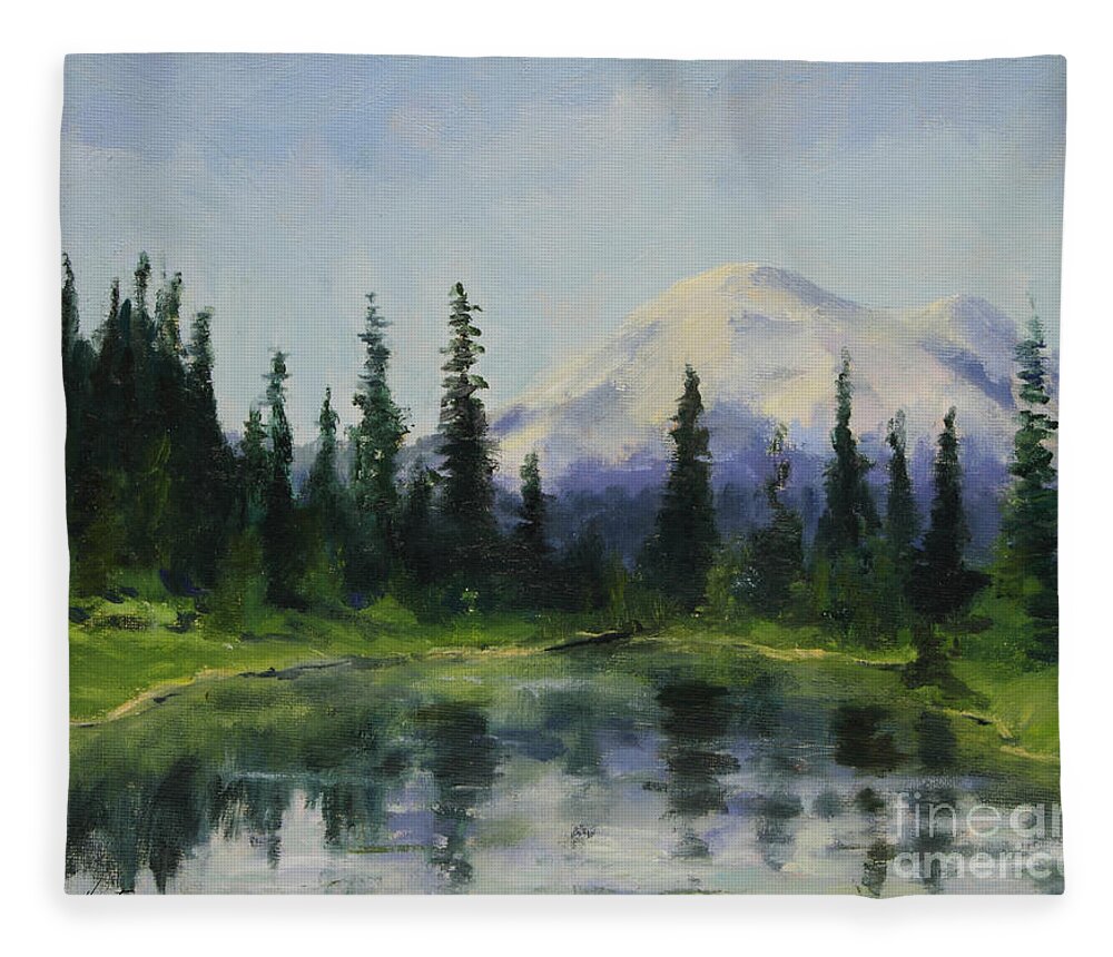 Mountains Fleece Blanket featuring the painting Picnic by the Lake by Maria Hunt