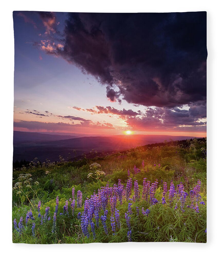 Scenics Fleece Blanket featuring the photograph Mountain Lupine Landscape Alpine Sunset by Adventure photo