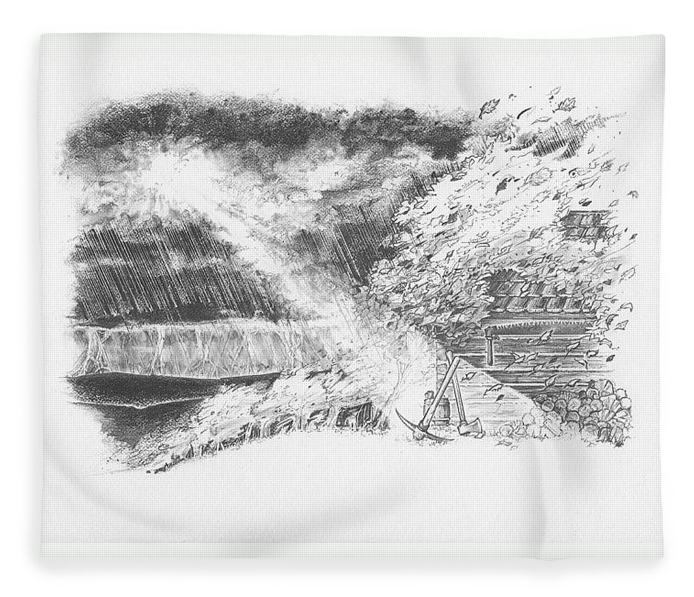 Woodcutter's Revival Fleece Blanket featuring the drawing Mountain Top by Scott and Dixie Wiley