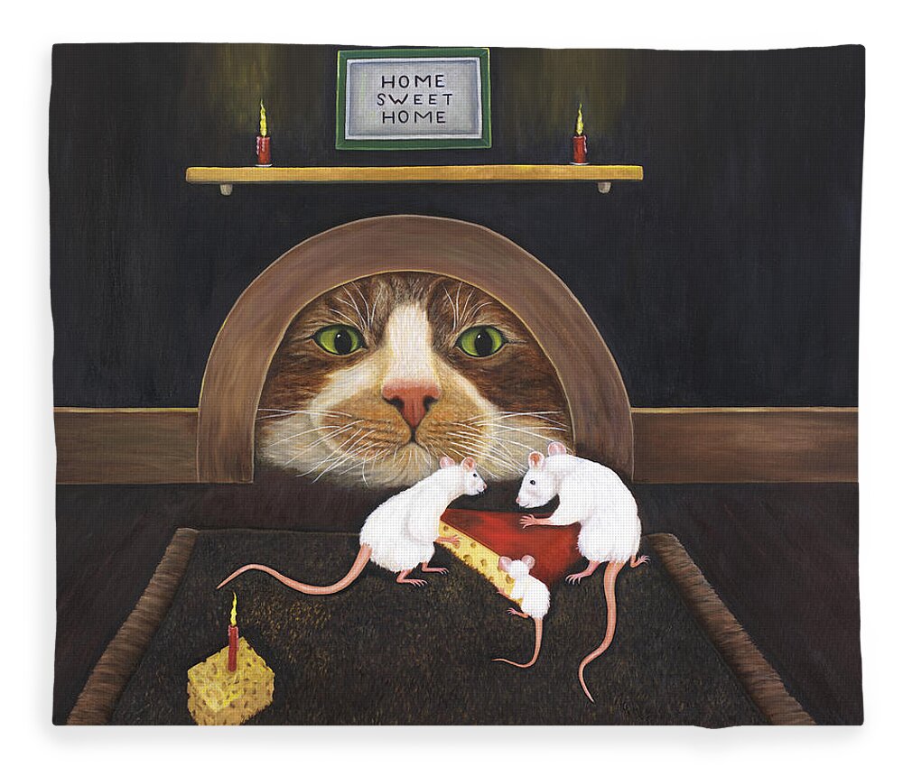 Karen Zuk Rosenblatt Fleece Blanket featuring the painting Mouse House by Karen Zuk Rosenblatt