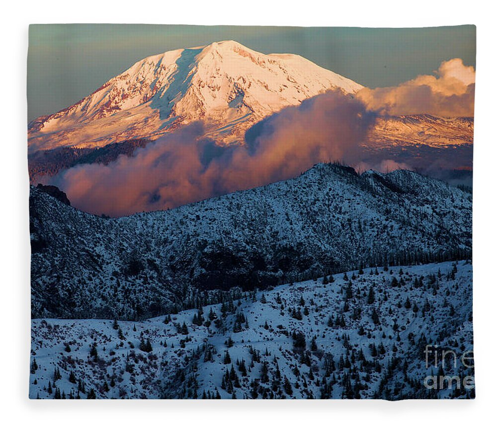 Mt Adams Fleece Blanket featuring the photograph Mt Adams Sunset by Adam Jewell
