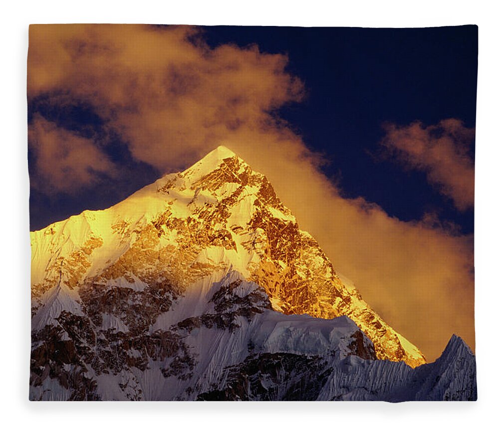 Shadow Fleece Blanket featuring the photograph Mt Nuptse 7879m At Sunset From Gorak by Richard I'anson