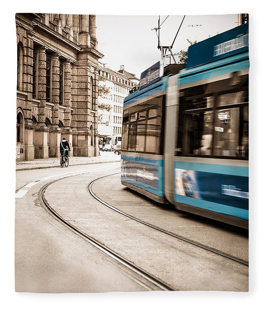 Ancient Fleece Blanket featuring the photograph Munich city traffic by Hannes Cmarits