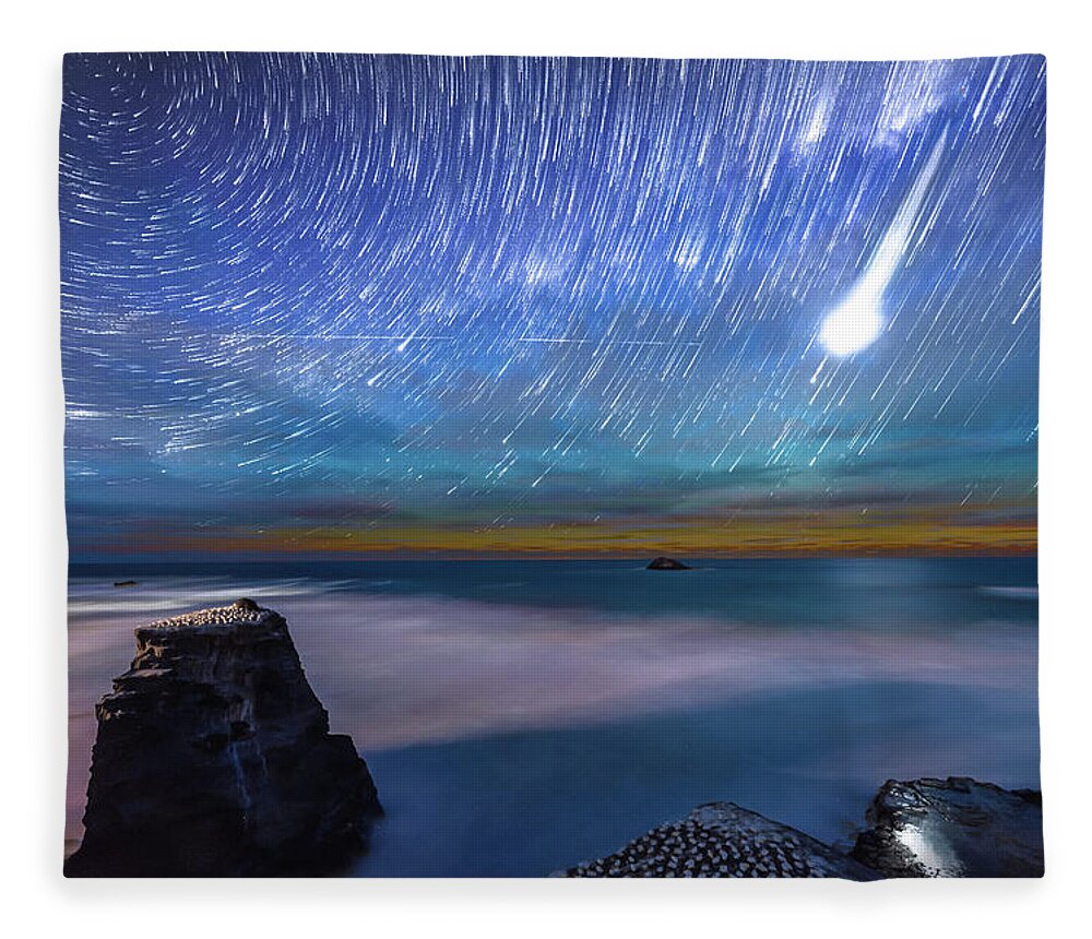 Tranquility Fleece Blanket featuring the photograph Muriwai Startrails by Mike Mackinven