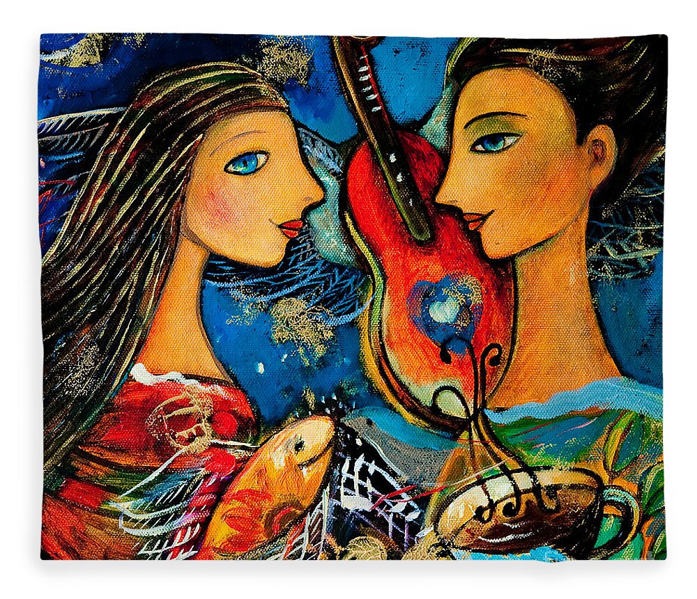 Shijun Fleece Blanket featuring the painting Music Lovers by Shijun Munns