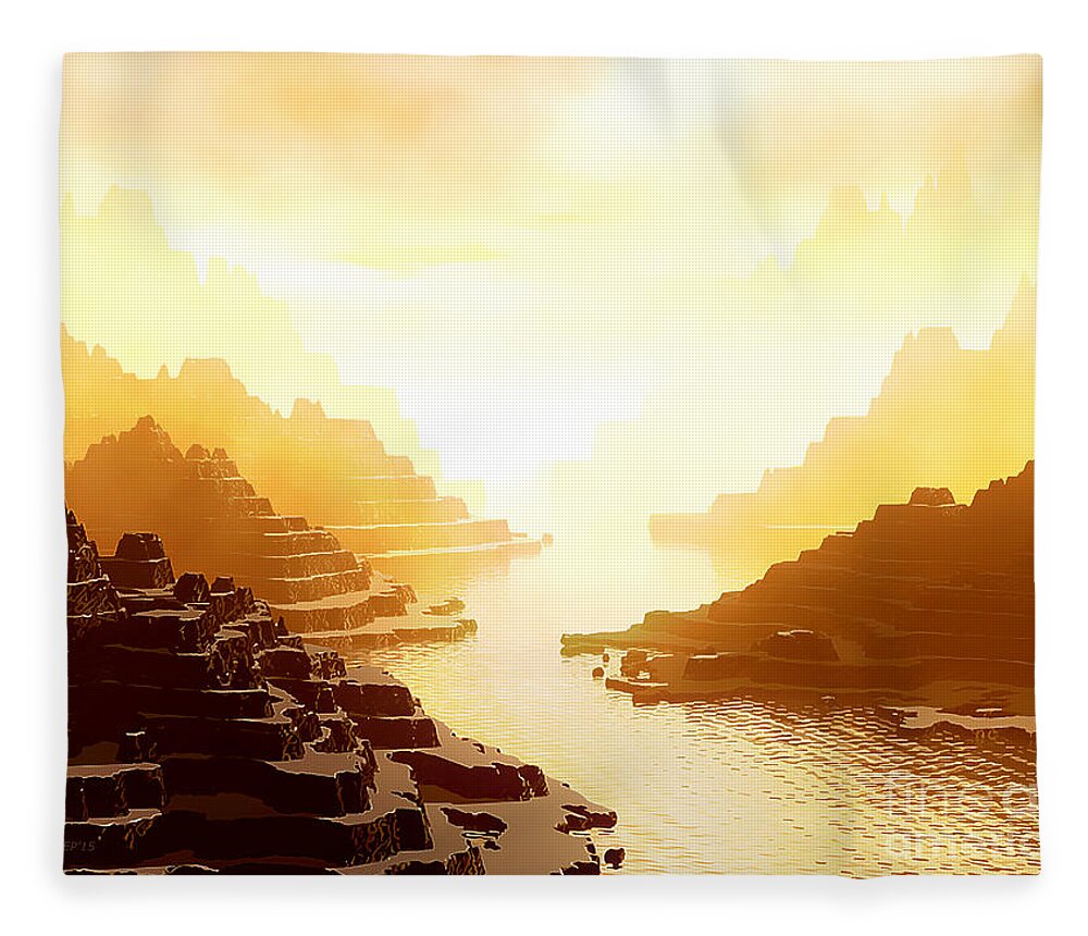 Landscape Fleece Blanket featuring the digital art Mysterious Mountains Waterway by Phil Perkins