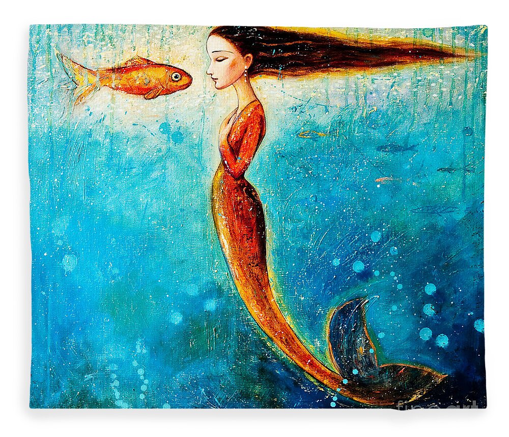 Mermaid Art Fleece Blanket featuring the painting Mystic Mermaid II by Shijun Munns
