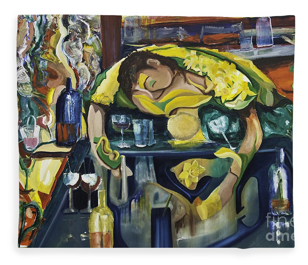Narcissus Fleece Blanket featuring the painting Narcisisstic Wine Bar Experience - After Caravaggio by James Lavott