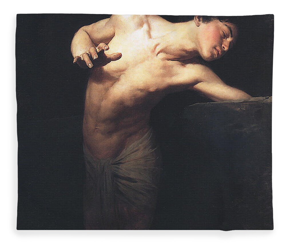 Narcissus Fleece Blanket featuring the painting Narcissus by Gyula Benczur