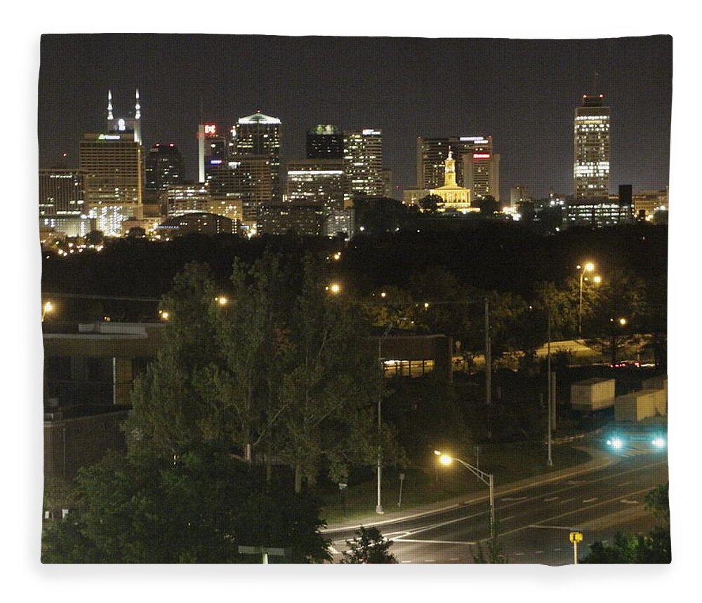 Nashville Fleece Blanket featuring the photograph Nashville Skyline at Night by Valerie Collins