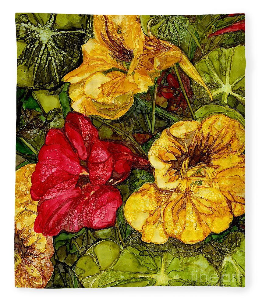 Florals Fleece Blanket featuring the painting Nasturtium by Vicki Baun Barry