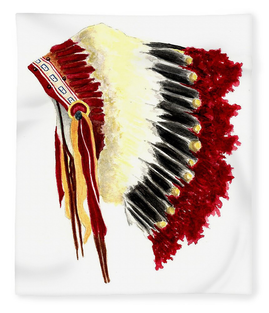 Headdress Fleece Blanket featuring the painting Native American Headdress by Michael Vigliotti