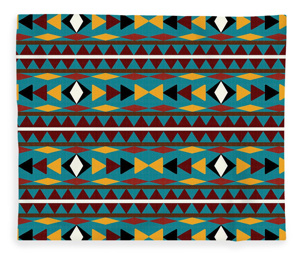 Navajo Fleece Blanket featuring the mixed media Navajo Teal Pattern by Christina Rollo