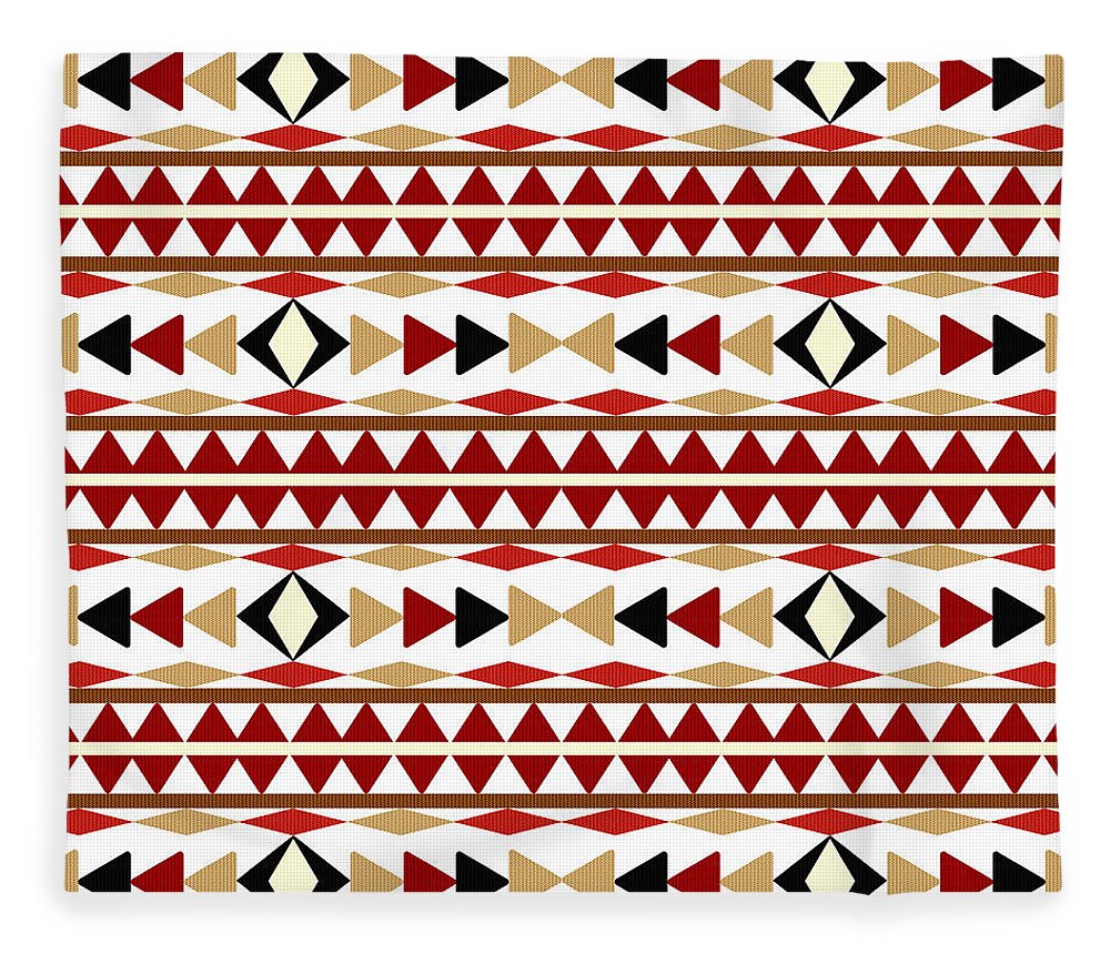Navajo Pattern Fleece Blanket featuring the mixed media Navajo White Pattern by Christina Rollo
