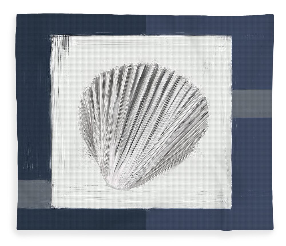 Seashell Fleece Blanket featuring the painting Navy Seashells V - Navy and Gray Art by Lourry Legarde