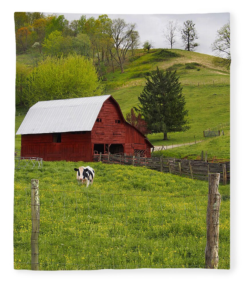 Red Barn Fleece Blanket featuring the photograph New Red Paint by Mike McGlothlen