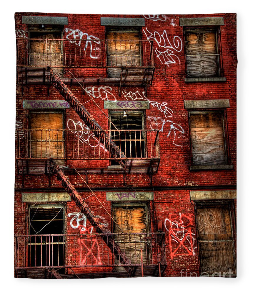 Abandoned Fleece Blanket featuring the photograph New York City Graffiti Building by Amy Cicconi