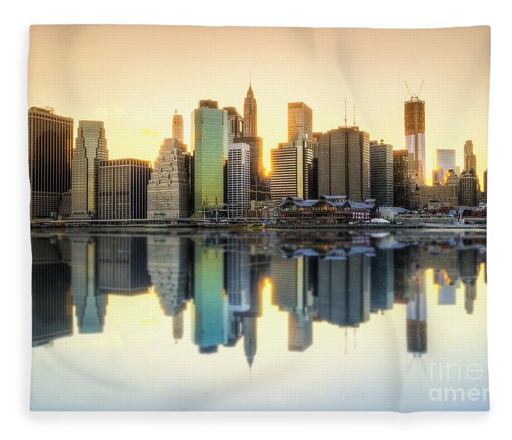Yhun Suarez Fleece Blanket featuring the photograph New York Skyline Sunset by Yhun Suarez