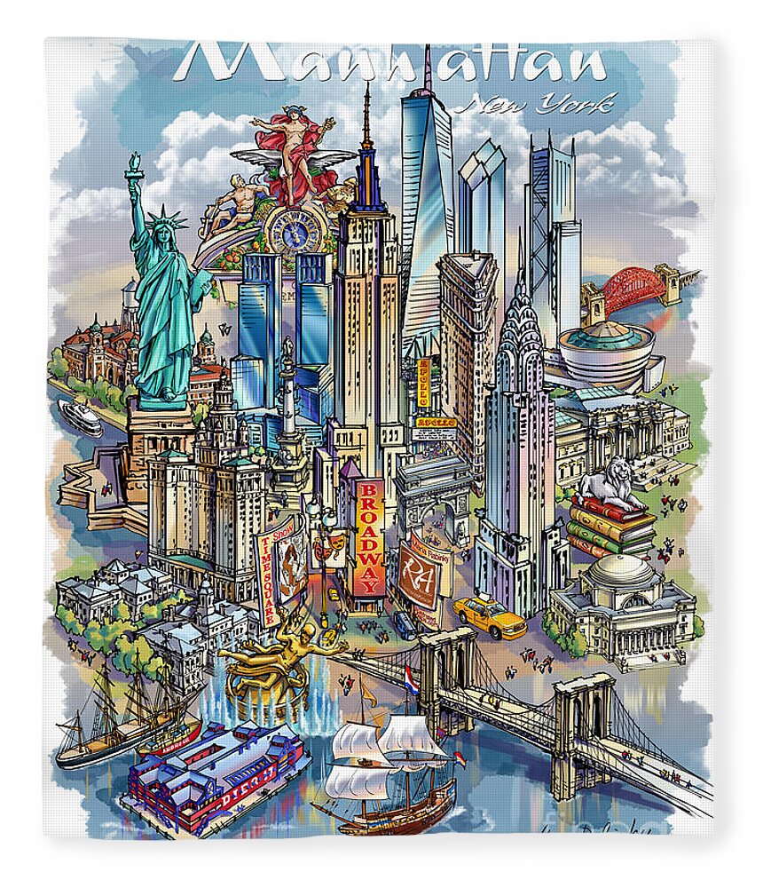New York City Fleece Blanket featuring the painting New York Theme 1 by Maria Rabinky