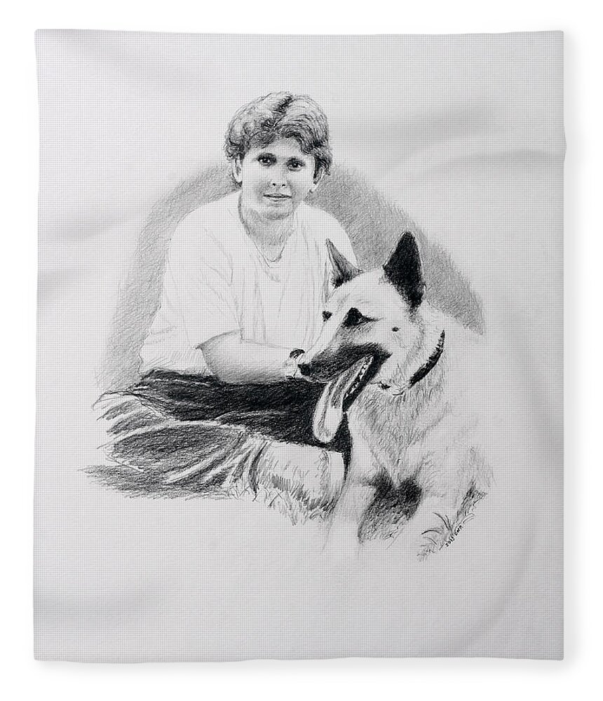 Boy Fleece Blanket featuring the drawing Nicholai And Bowser by Daniel Reed