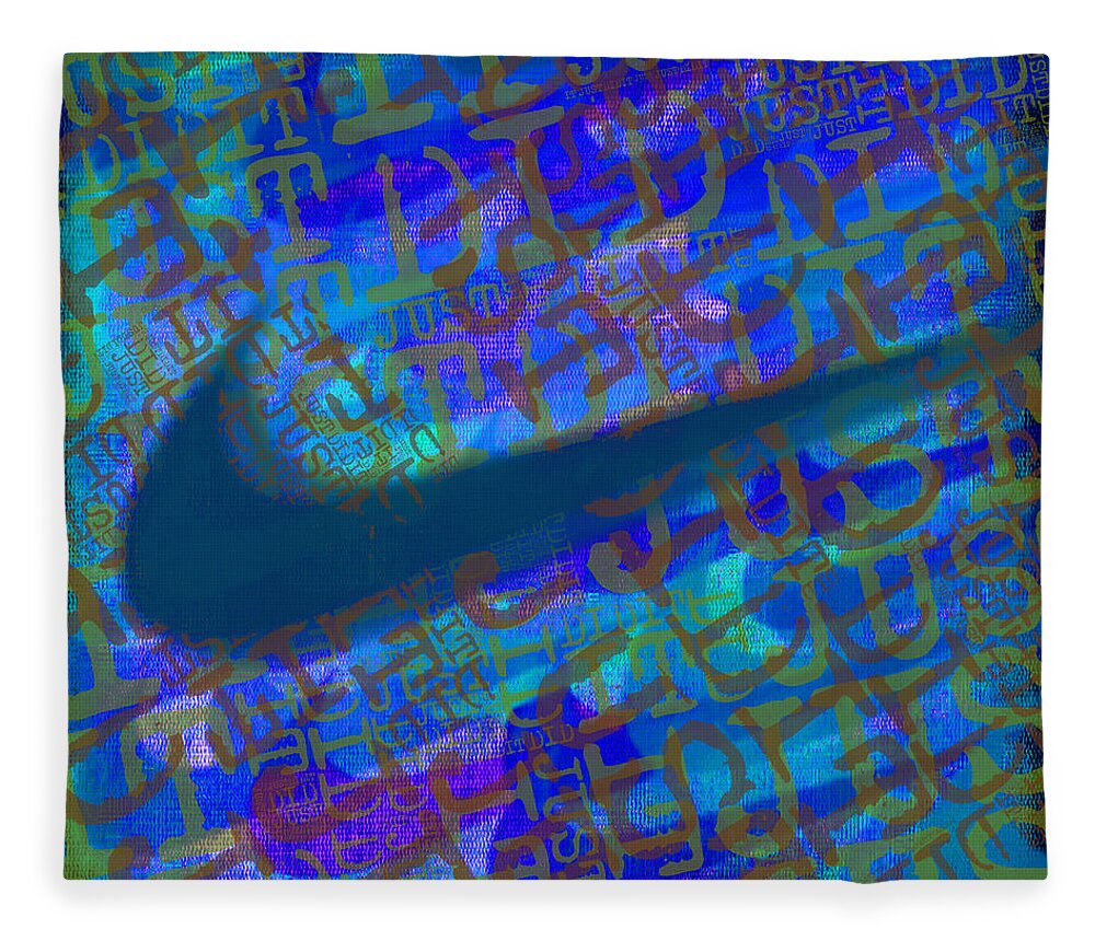 Nike Fleece Blanket featuring the painting Nike Just Did It Blue by Tony Rubino