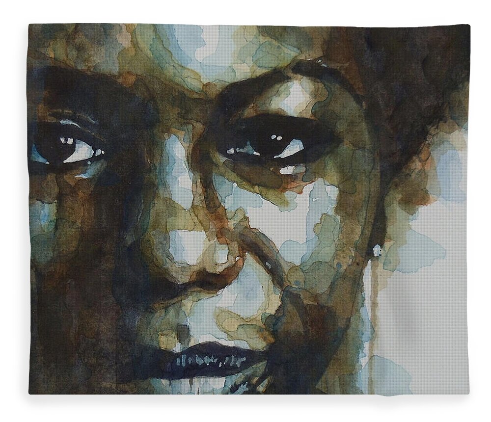 Nina Simone Fleece Blanket featuring the painting Nina Simone Ain't Got No by Paul Lovering