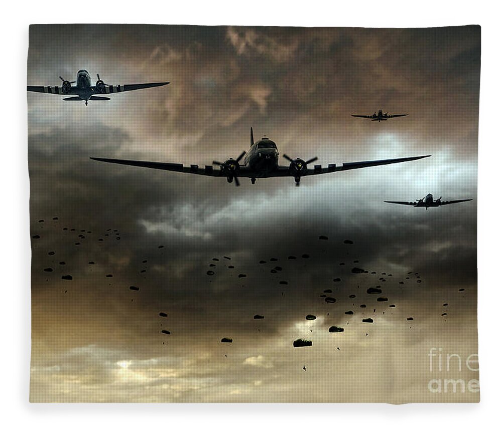 C47 Fleece Blanket featuring the digital art Normandy Invasion by Airpower Art