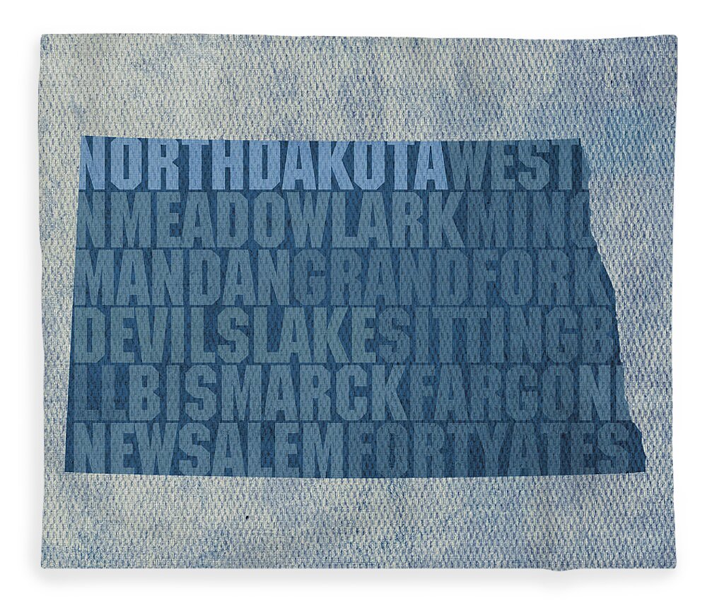 North Dakota Word Art State Map On Canvas Fleece Blanket featuring the mixed media North Dakota Word Art State Map on Canvas by Design Turnpike