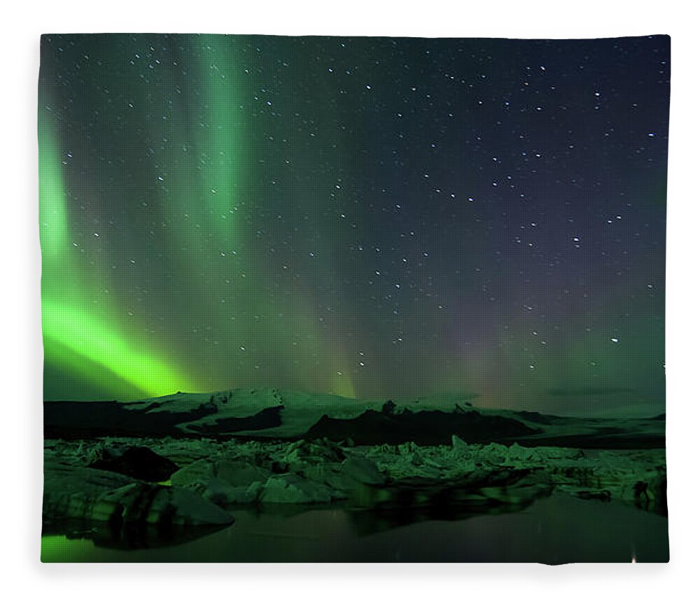 Scenics Fleece Blanket featuring the photograph Northern Lights At Jokulsarlon by Apparent Connections