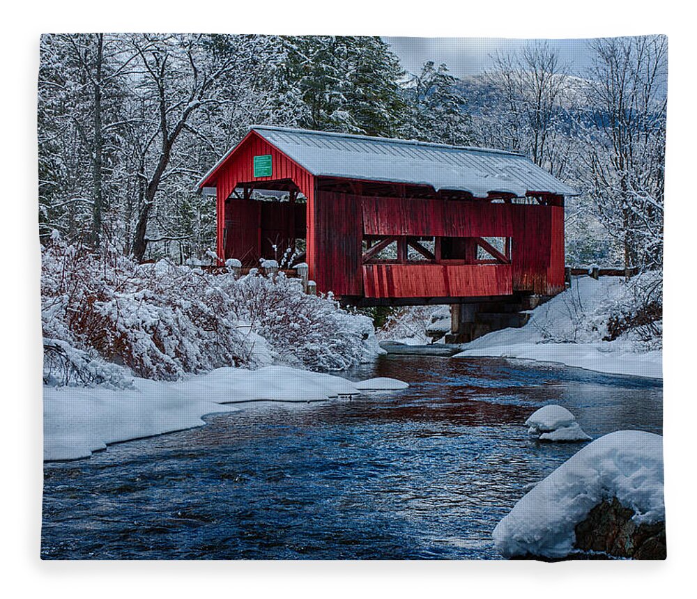 Covered Bridge Fleece Blanket featuring the photograph Northfield Vermont covered bridge by Jeff Folger