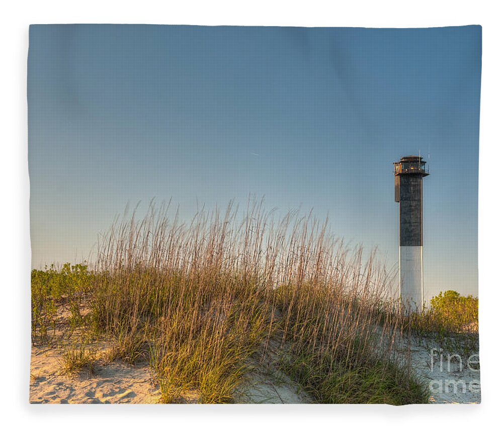 Sullivan's Island Lighthouse Fleece Blanket featuring the photograph Not a Cloud in the Sky by Dale Powell