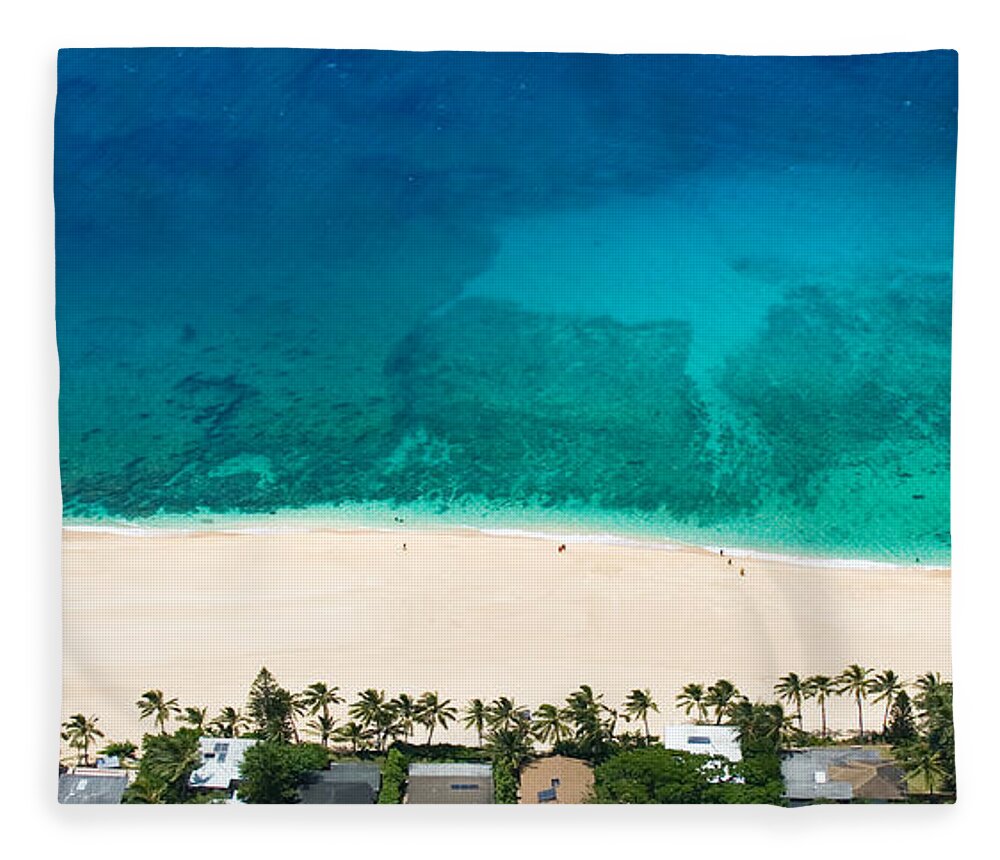 North Shore Fleece Blanket featuring the photograph Pipeline Reef from Above by Sean Davey