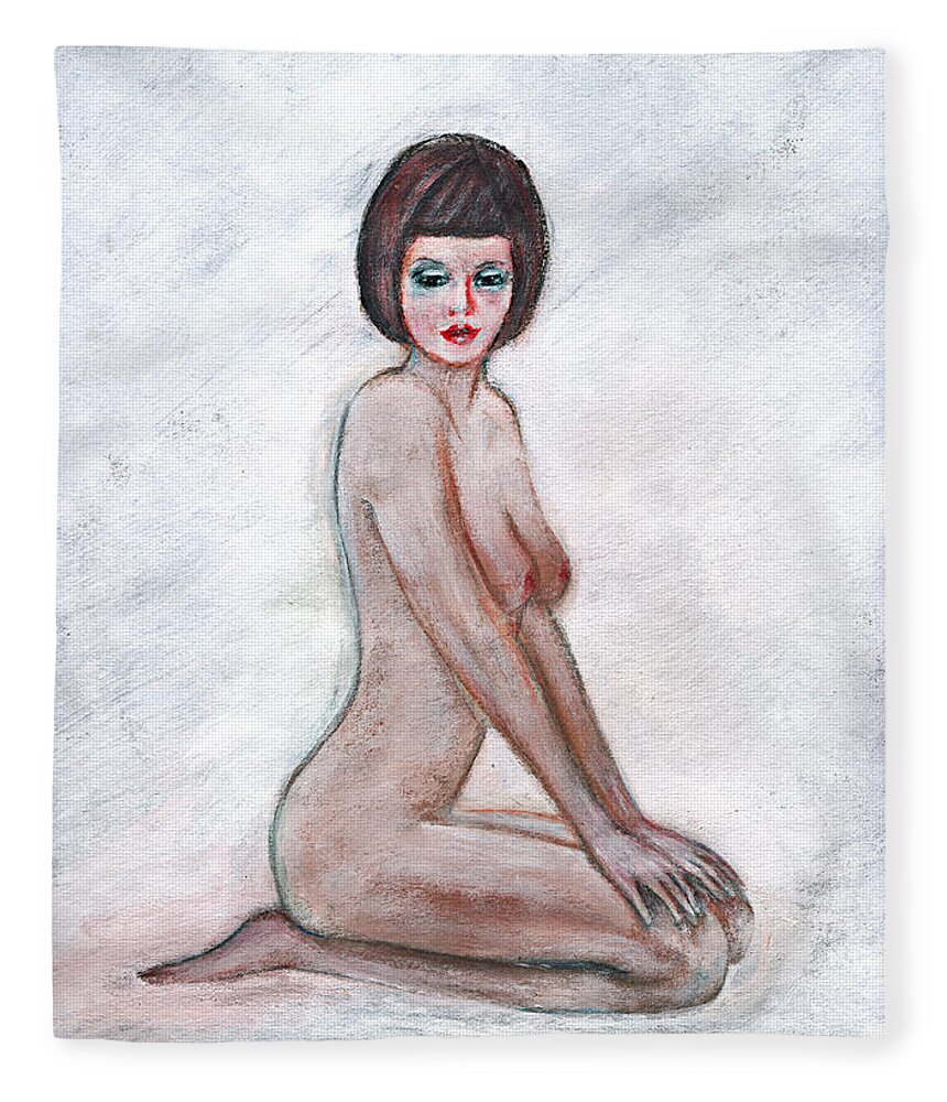 Girl Fleece Blanket featuring the painting Nude in the white room by Tom Conway