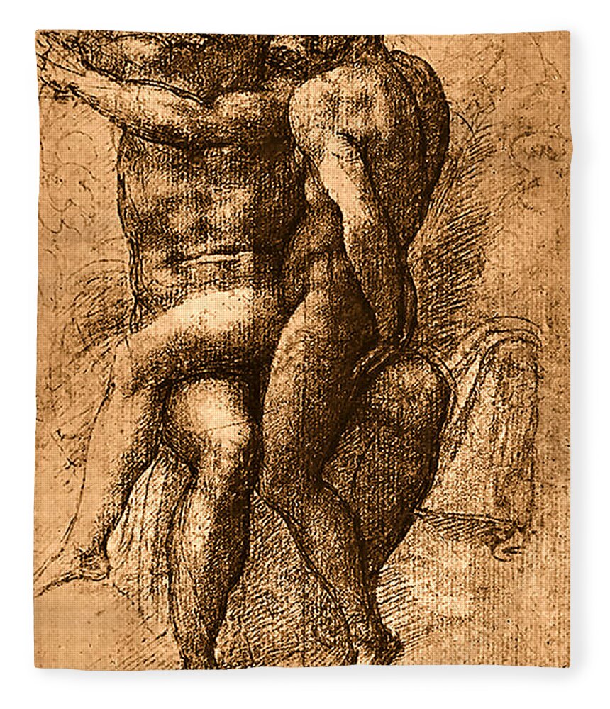 Nude Study Number One Fleece Blanket featuring the painting Nude Study Number One by Michelangelo Buonarroti