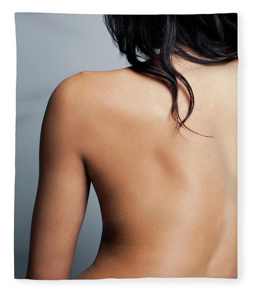 People Fleece Blanket featuring the photograph Nude Young Woman With Her Back Towards by Andreas Kuehn