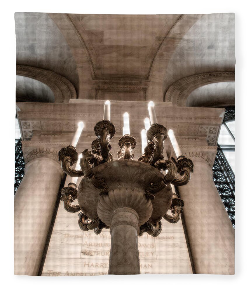 Ny Fleece Blanket featuring the photograph NY Public Library Candelabra by Angela DeFrias