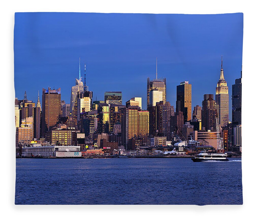 Best New York Skyline Photos Fleece Blanket featuring the photograph NY Skyline at Twilight by Mitchell R Grosky