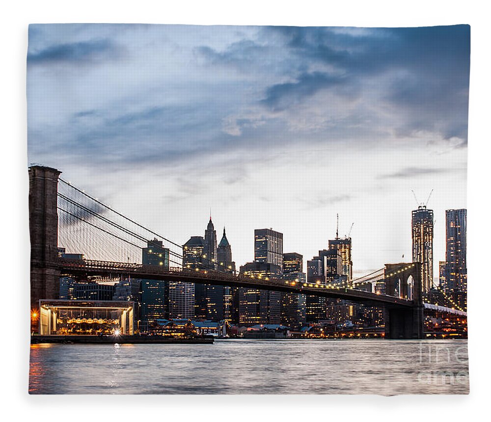 Nyc Fleece Blanket featuring the photograph NYC Brooklyn Bridge by Hannes Cmarits