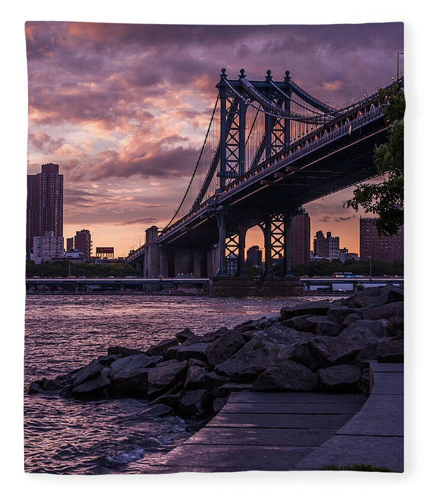 Nyc Fleece Blanket featuring the photograph NYC- Manhatten Bridge at night by Hannes Cmarits