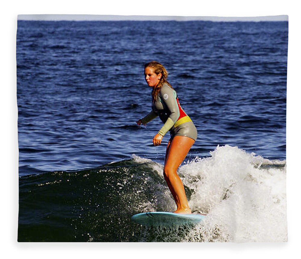 Fine Art Photography Fleece Blanket featuring the photograph OBX Surfer Girl by Patricia Griffin Brett