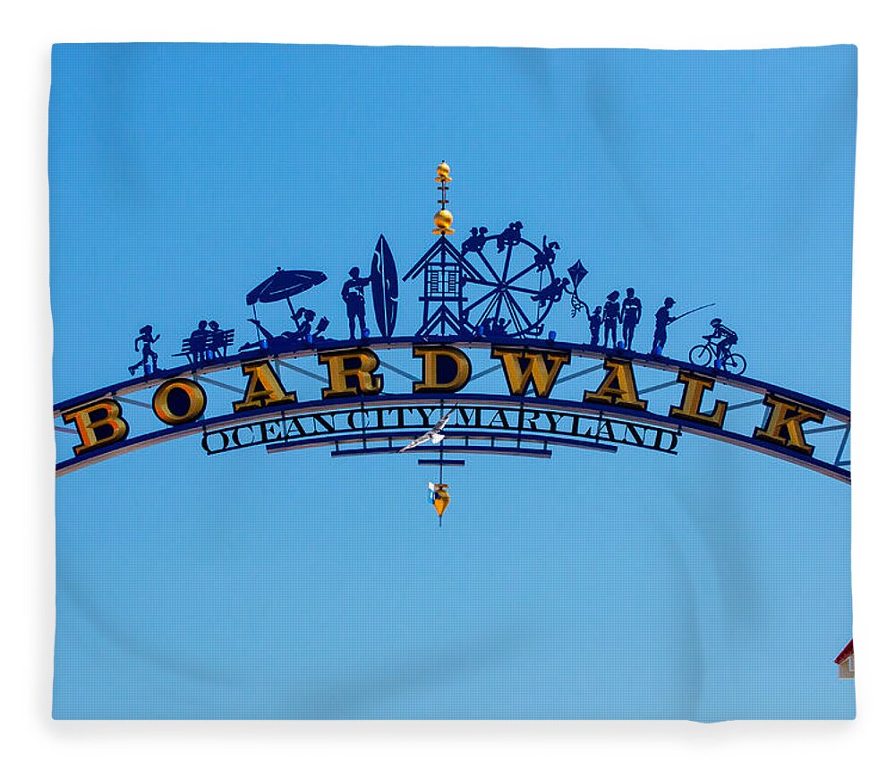 Ocean City Fleece Blanket featuring the photograph Ocean City Boardwalk Arch by Bill Swartwout
