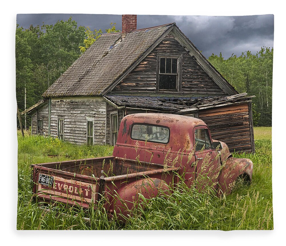 Composite Fleece Blanket featuring the photograph Old Abandoned Homestead and Truck by Randall Nyhof