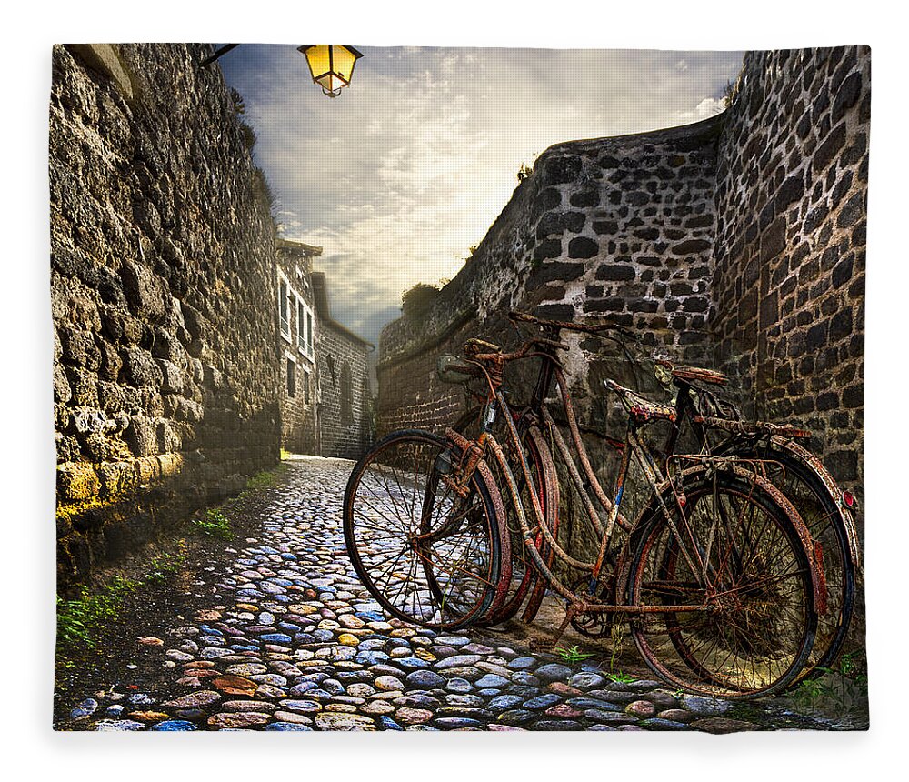 Barn Fleece Blanket featuring the photograph Old Bicycles on a Sunday Morning by Debra and Dave Vanderlaan