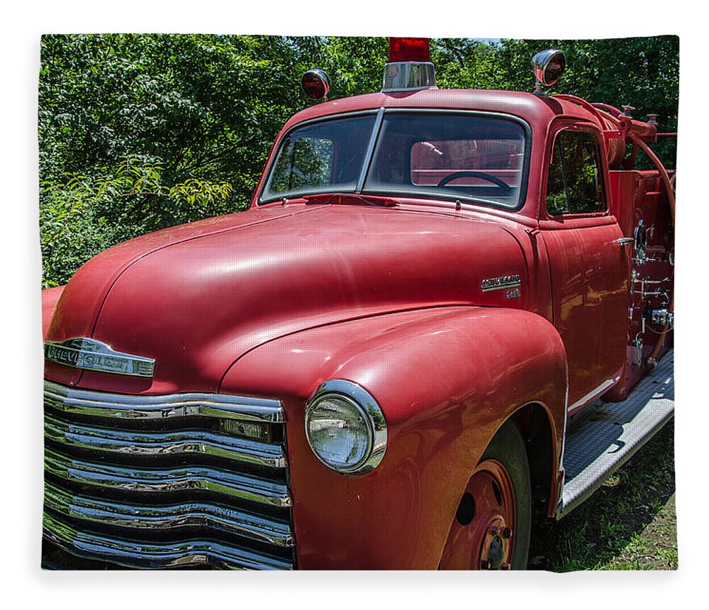 Chevy Fleece Blanket featuring the photograph Old Chevy Fire Engine by Susan McMenamin