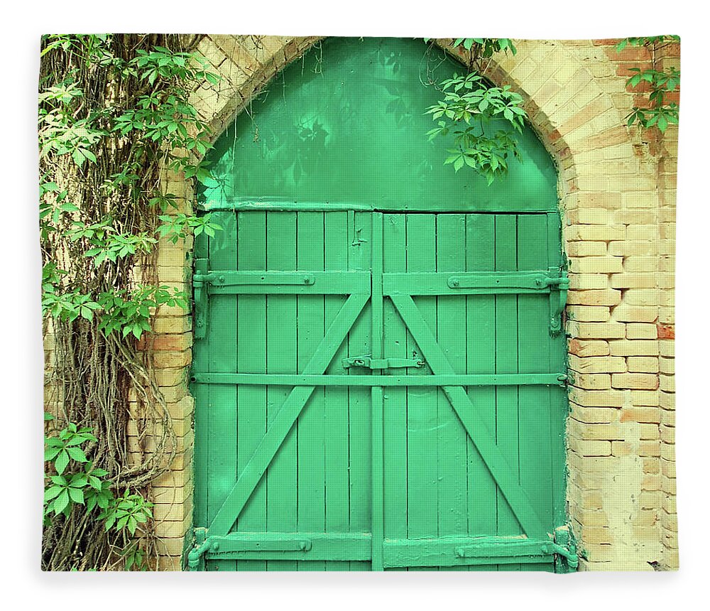 Arch Fleece Blanket featuring the photograph Old Green Wooden Gate by Innafelker