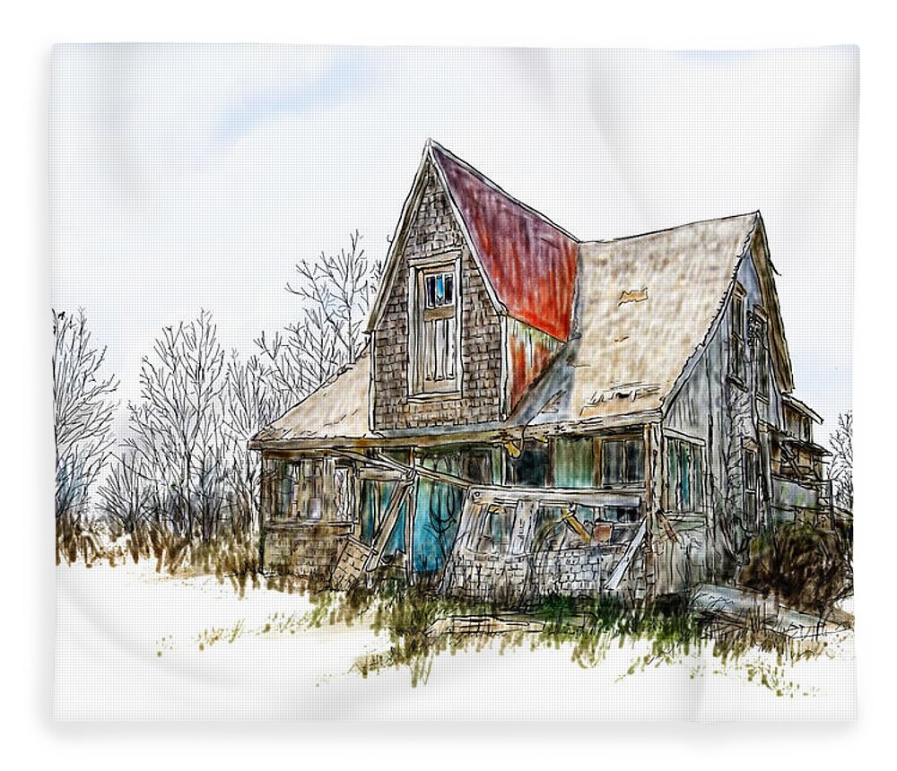 Abandoned Fleece Blanket featuring the digital art Old house by Debra Baldwin