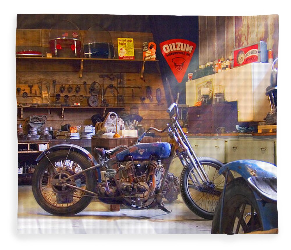 Motorcycle Shop Fleece Blanket featuring the photograph Old Motorcycle Shop 2 by Mike McGlothlen