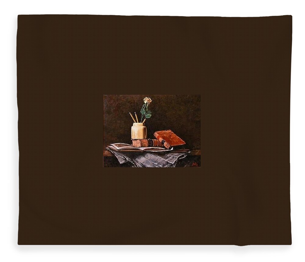 Still Life Fleece Blanket featuring the painting Old News by Jim Gola